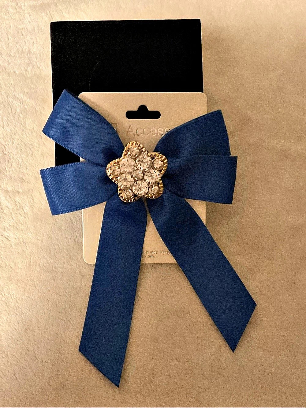Blue & Gold Jeweled Bow brooch